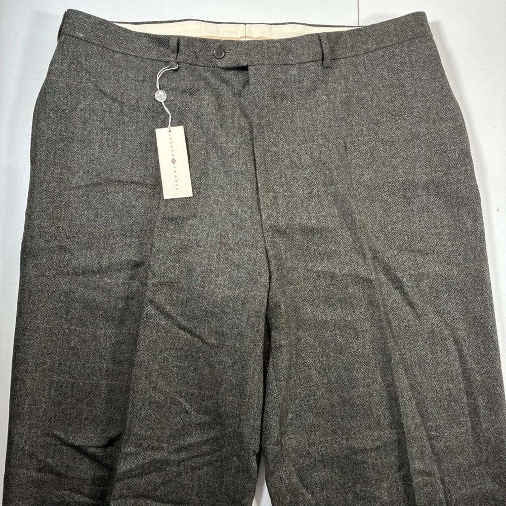 NEW Joseph Abboud Tweed Dress Pants 42x36 Gray Herringbone Wool Made in Italy